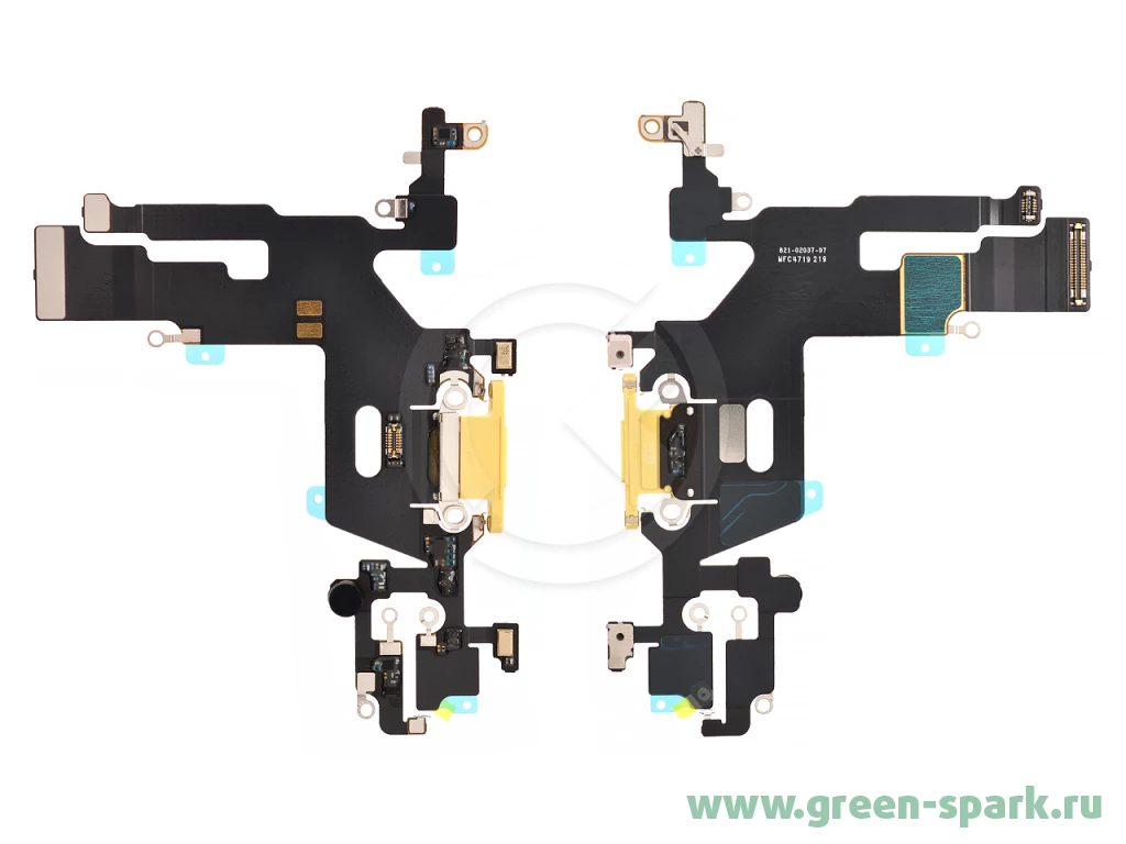 Шлейф для iPhone 11 + разъем зарядки + микрофон (желтый) (100% components).  Купить оптом и в розницу в Ростове-на-Дону