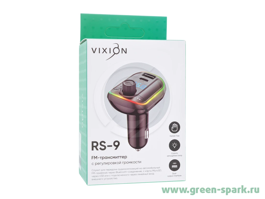 АЗУ VIXION RS-9 Bluetooth FM трансмиттер с зарядкой Type-C 18W (черный).  Купить оптом и в розницу в Ростове-на-Дону