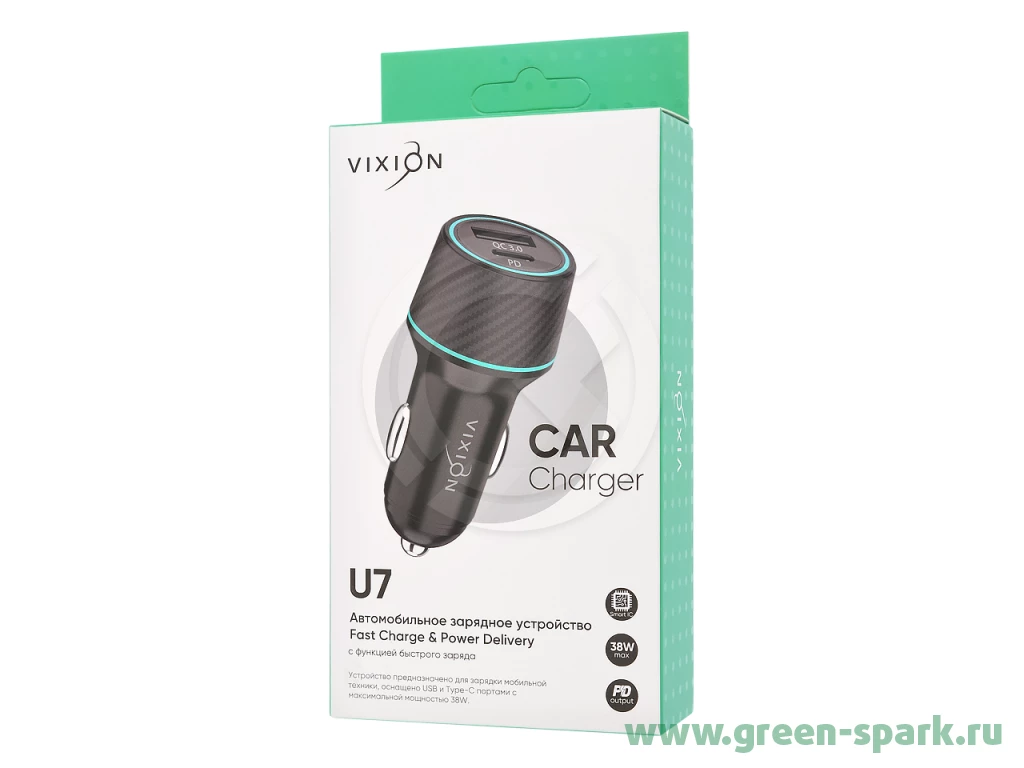 АЗУ VIXION U7 Fast Charger (1-USB 3A/1-PD Type-C) 38W (черный). Купить  оптом и в розницу в Ростове-на-Дону